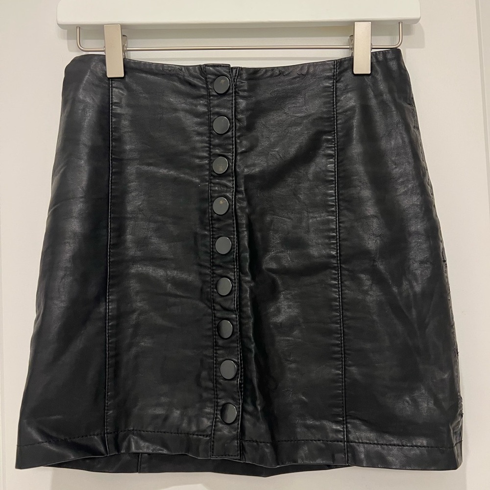 Free People Button Faux Leather Skirt